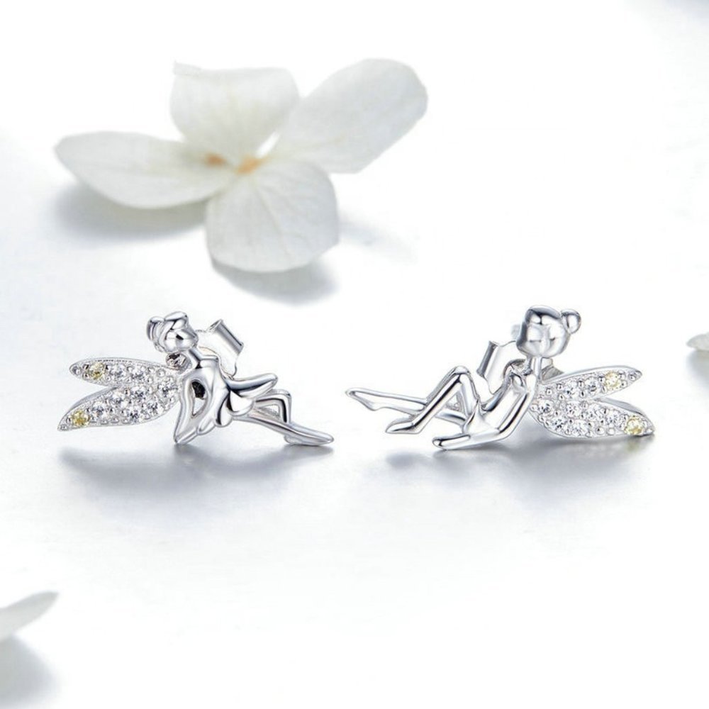 💝Dainty White CZ Sweet Wing Fairies Stud Earrings for Women, GPMB1441 - Picture 5 of 5